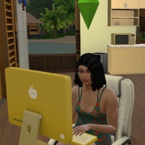 Tae Sims 4 sitting at computer